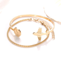 2 PCS/Set Boho Airplane Multilayer Bracelets Bangles for Women Map Charm Opening Cuff Gold Bangle Pulseras Mujer Jewelry 2018