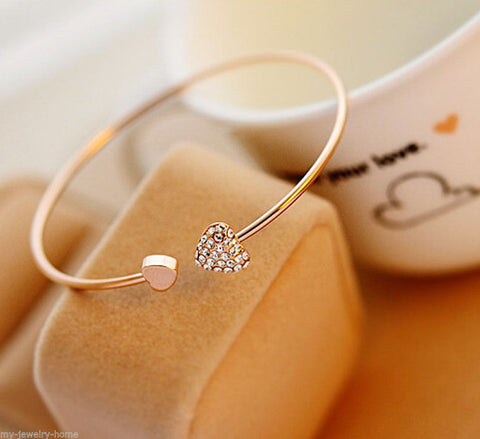 Rinhoo Simple Love Heart Charm Bracelets Fashion Jewelry For women gold color Adjustable wristband Bangle